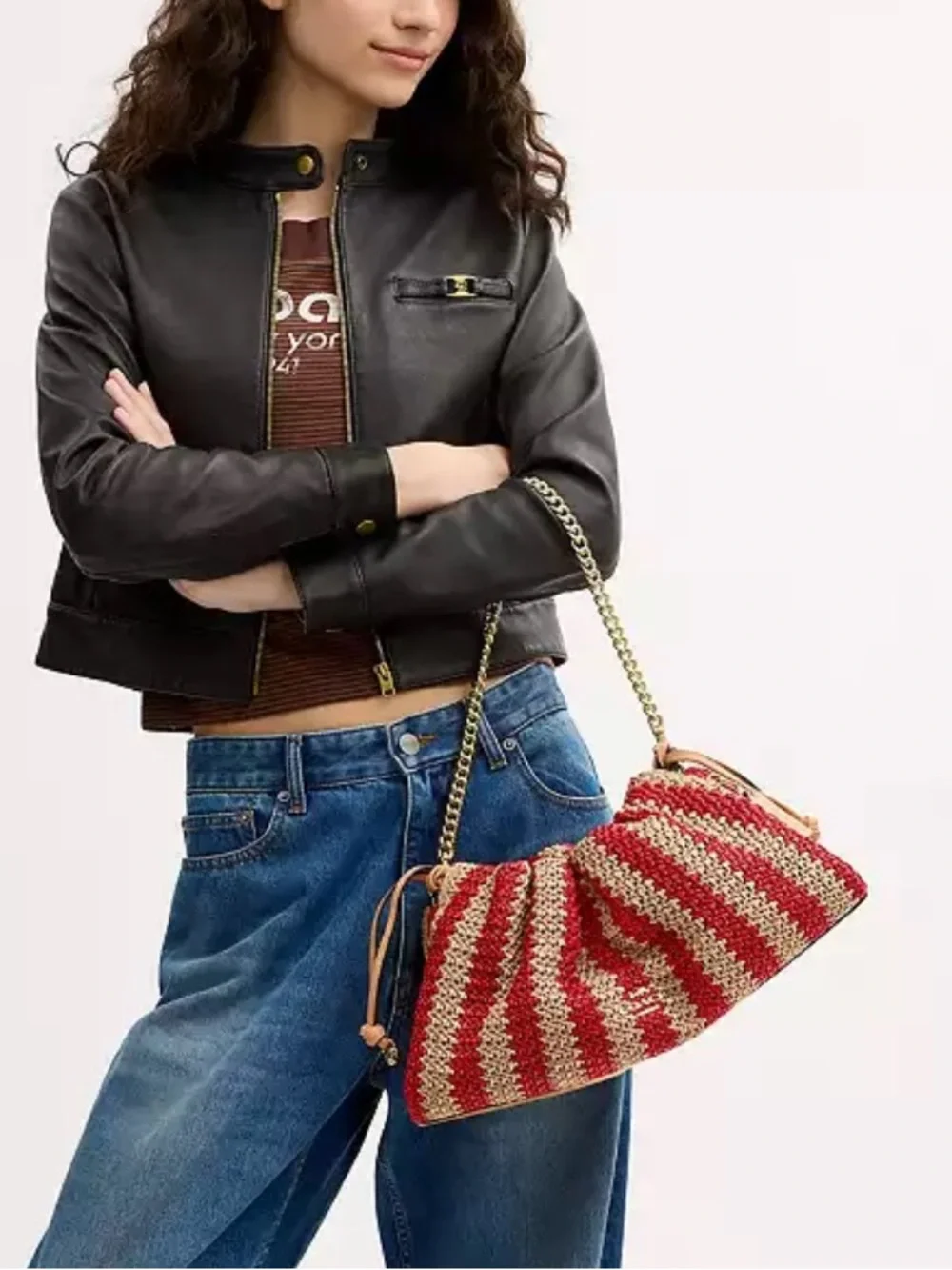Coach Stripe Faye Bag with Leather Trim-CER31